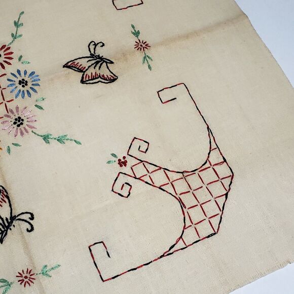 VINTAGE 1960'S STAMPED EMBROIDERY BUTTERFLY FLOWERS UNFINISHED CHAIR BACK PAD - Picture 4 of 9